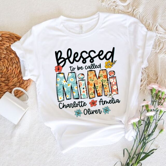 Personalized “Blessed to Be Called Grandma” Shirt – Custom Kids Art Flower Nana Tee