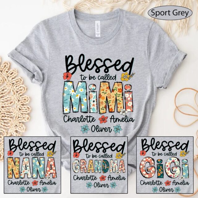 Personalized “Blessed to Be Called Grandma” Shirt – Custom Kids Art Flower Nana Tee