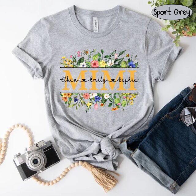 Personalized Wildflowers Mimi Shirt with Grandkids – Grandma Floral Shirt for Mother’s Day