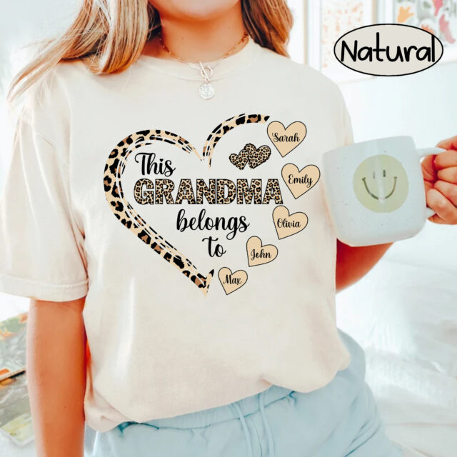 This Grandma Belongs To Shirt – Personalized Leopard Heart Custom Tee for Mother’s Day