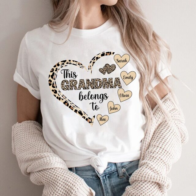 This Grandma Belongs To Shirt – Personalized Leopard Heart Custom Tee for Mother’s Day