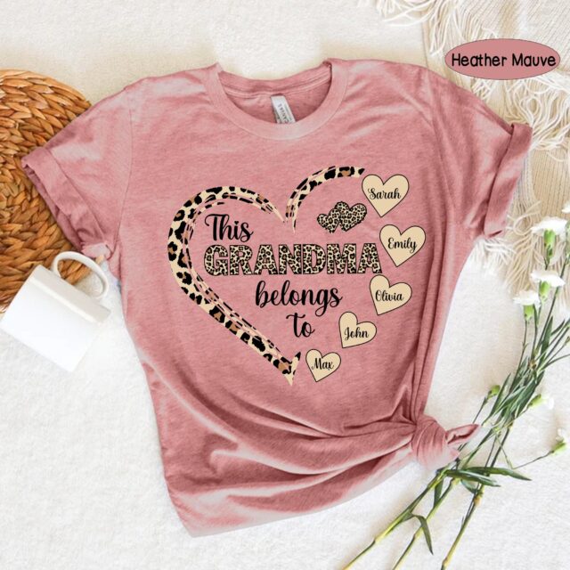 This Grandma Belongs To Shirt – Personalized Leopard Heart Custom Tee for Mother’s Day