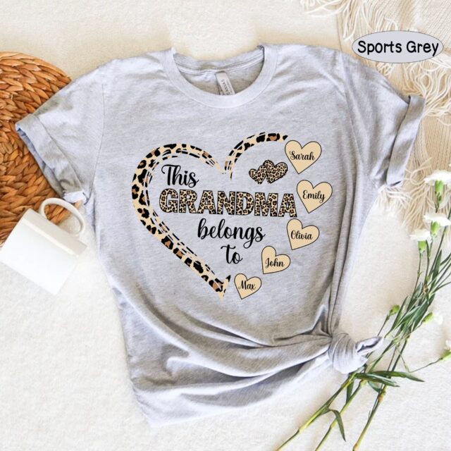This Grandma Belongs To Shirt – Personalized Leopard Heart Custom Tee for Mother’s Day