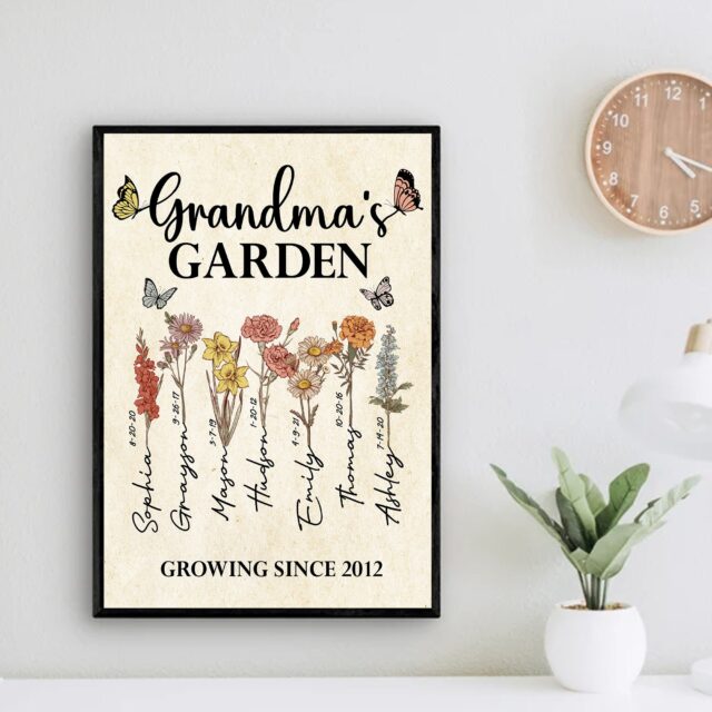 Personalized Grandma’s Garden Poster – Custom Family Name & Birth Month Flowers for Mother’s Day