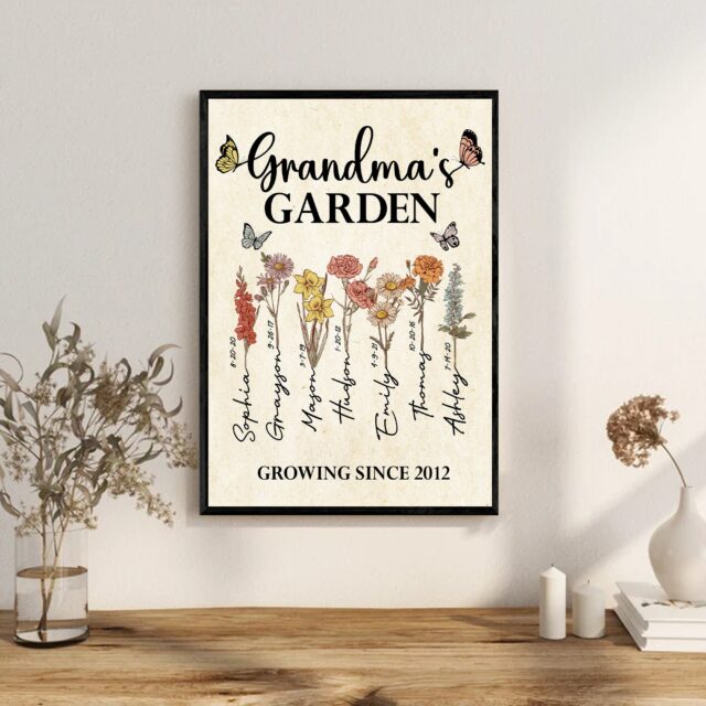 Personalized Grandma’s Garden Poster – Custom Family Name & Birth Month Flowers for Mother’s Day