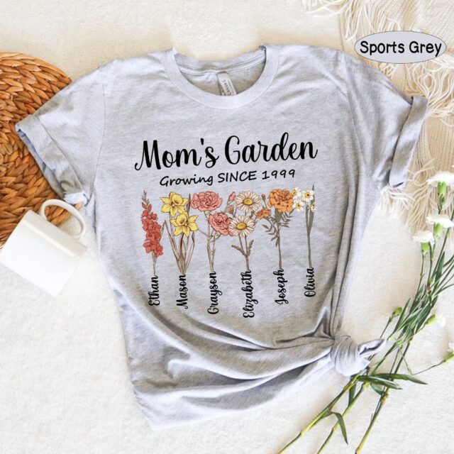 Personalized Mom’s Garden Shirt – Custom Birth Month Flower Shirt for Grandma, Mimi, Nana, Gigi