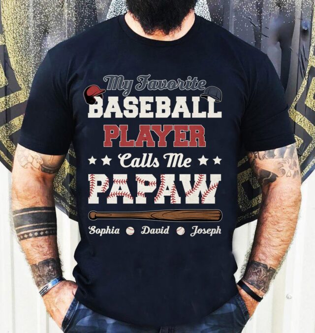 Personalized Baseball Grandpa Shirt – “My Favorite Baseball Player Calls Me Papa”