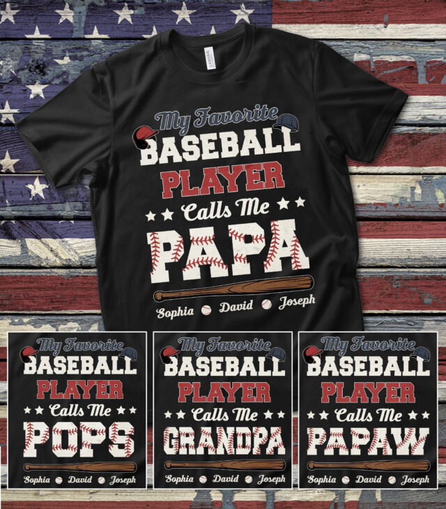 Personalized Baseball Grandpa Shirt – “My Favorite Baseball Player Calls Me Papa”