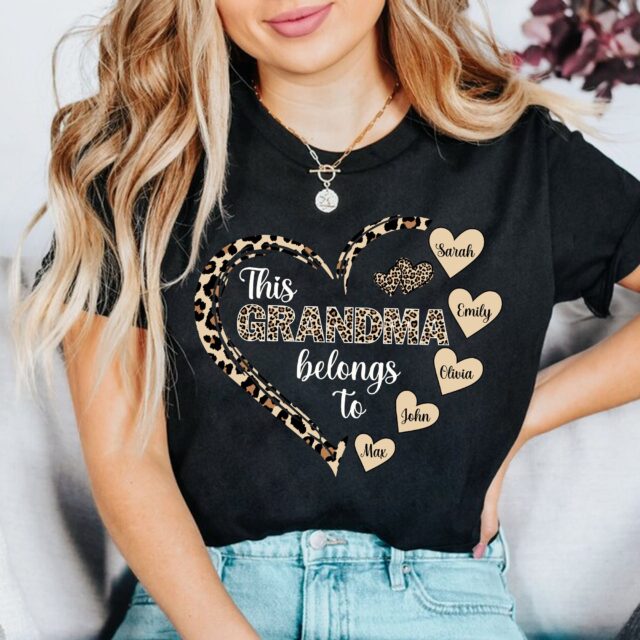 This Grandma Belongs To Shirt – Personalized Leopard Heart Custom Tee for Mother’s Day