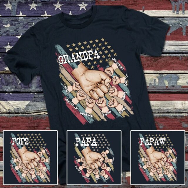 Personalized Papa Shirt – 4th of July Grandpa Fist Bump Gift