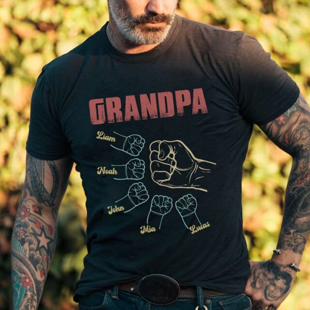 Dad Raised Fist Bump Shirt with Grandkids Hands – Father’s Day Gift