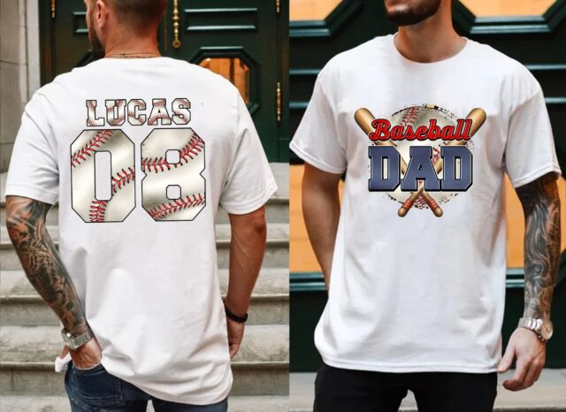 Personalized Baseball Dad Shirt – Custom Name & Number American Flag Baseball Grandpa Tee
