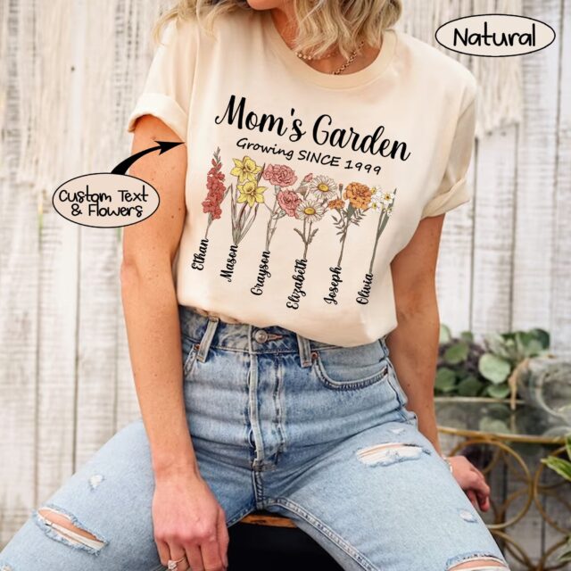 Personalized Mom’s Garden Shirt – Custom Birth Month Flower Shirt for Grandma, Mimi, Nana, Gigi
