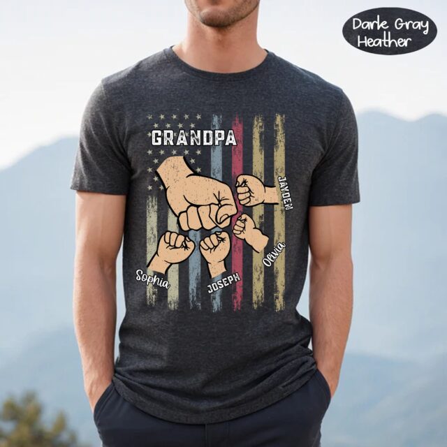4th of July Papa Shirt with Grandkids Hands and Fist Bump – Custom Dad Matching Shirt