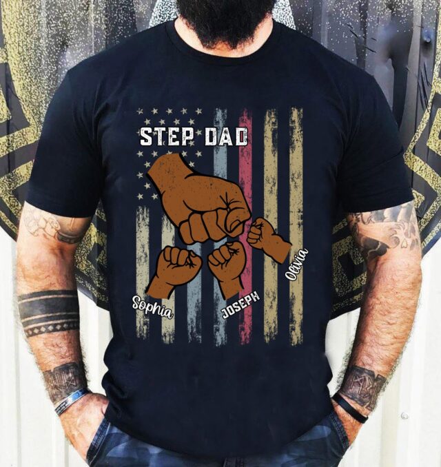 4th of July Papa Shirt with Grandkids Hands and Fist Bump – Custom Dad Matching Shirt
