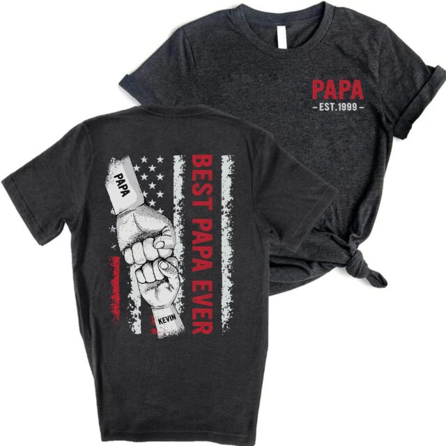 Best Dad Ever Shirt – Custom Fist Bump & Grandkids’ Names for 4th of July Papa