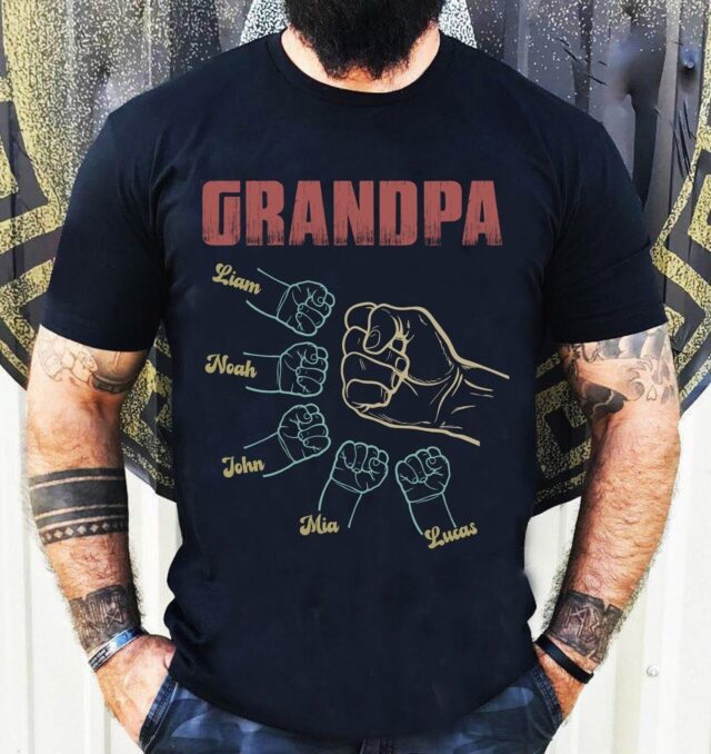 Dad Raised Fist Bump Shirt with Grandkids Hands – Father’s Day Gift