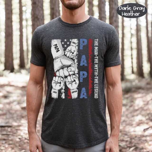 Papa Fist Bump Shirt with Grandkids Names – Father’s Day Gift