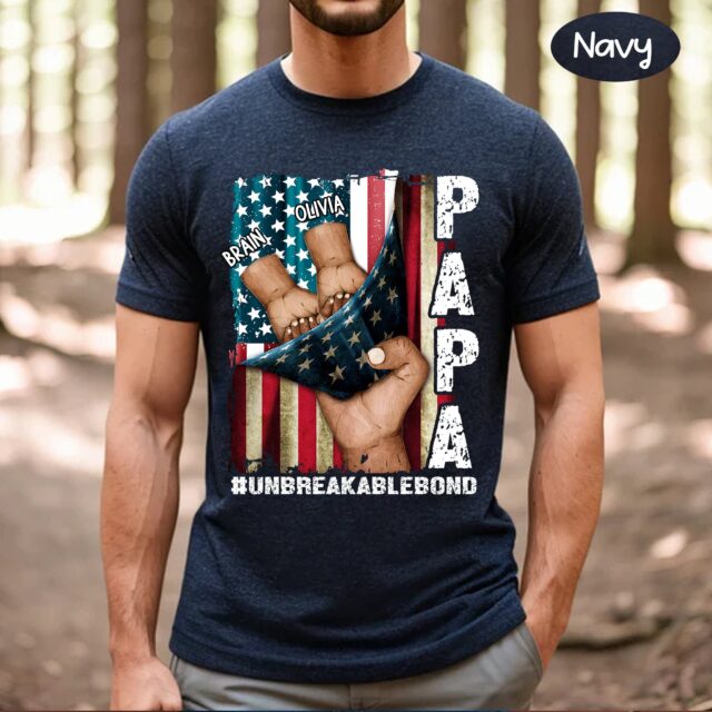 Custom Papa Shirt – Grandkids Hands Fist Bump & Father’s Day Gift