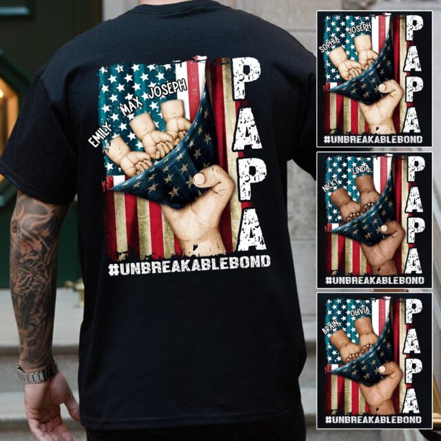 Custom Papa Shirt – Grandkids Hands Fist Bump & Father’s Day Gift