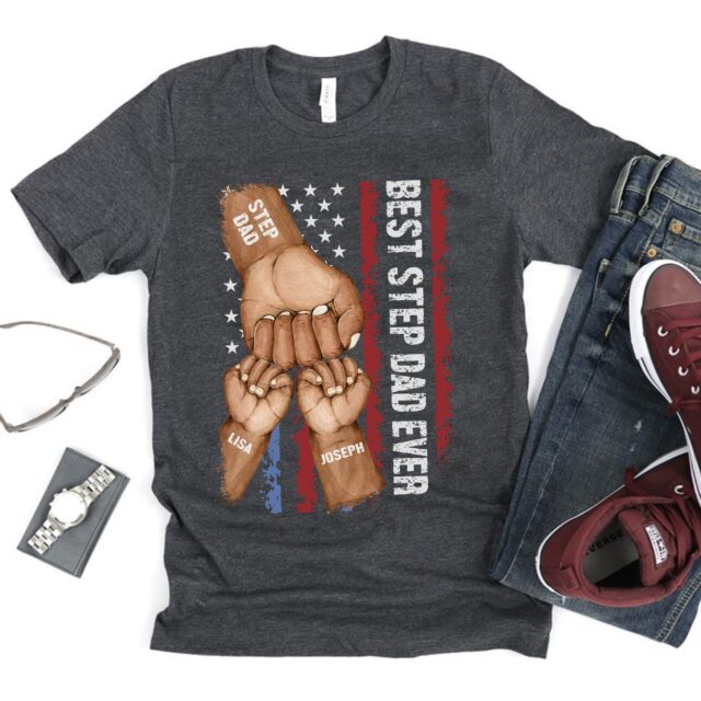 Best Dad Ever Shirt – Custom Black Dad Shirt with Grandkids’ Hands & Names for Father’s Day