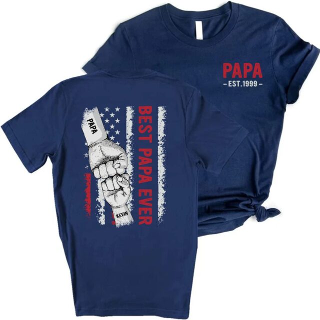 Best Dad Ever Shirt – Custom Fist Bump & Grandkids’ Names for 4th of July Papa