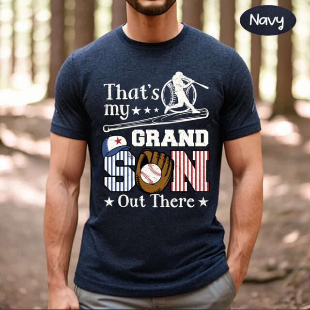 Baseball Grandpa Shirt – “That’s My Grandson Out There” American Flag Tee