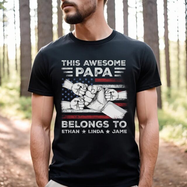 4th of July Papa Shirt – Custom Grandkids Hands & Name Tee