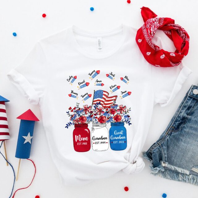 4th of July Great Grandma Shirt with Grandchild Name – Patriotic Independence Day Tee