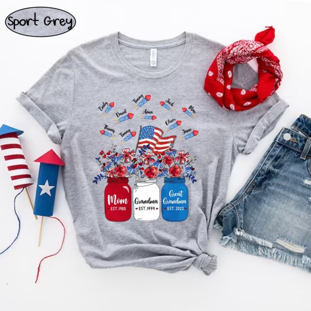 4th of July Great Grandma Shirt with Grandchild Name – Patriotic Independence Day Tee