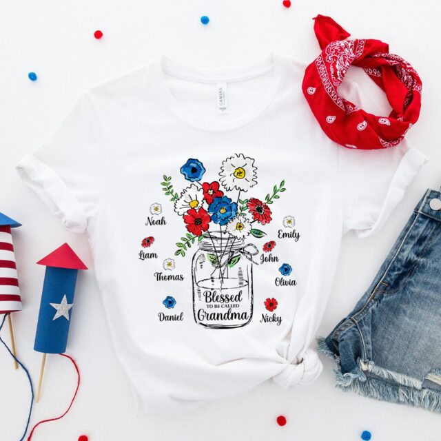 4th of July Blessed To Be Called Grandma Shirt with Grandkids Names – Patriotic Independence Day Gift