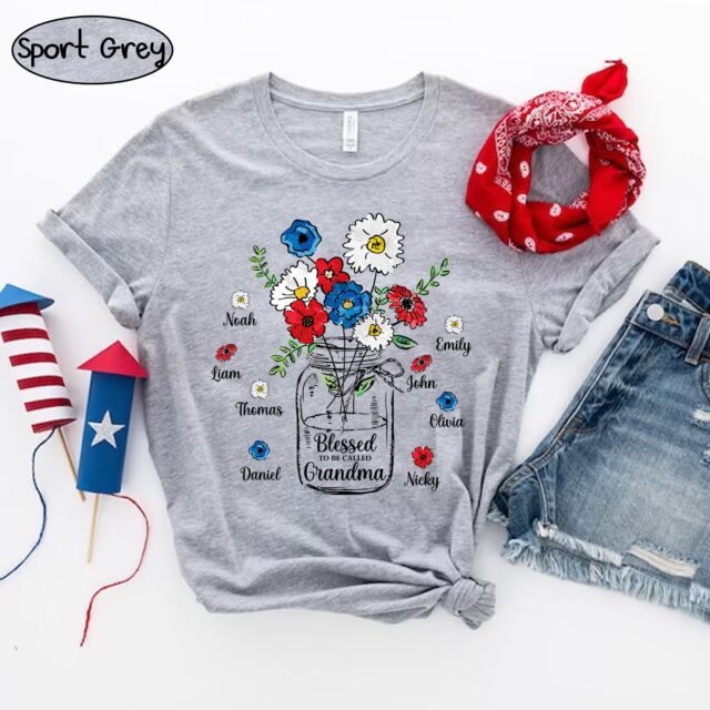 4th of July Blessed To Be Called Grandma Shirt with Grandkids Names – Patriotic Independence Day Gift