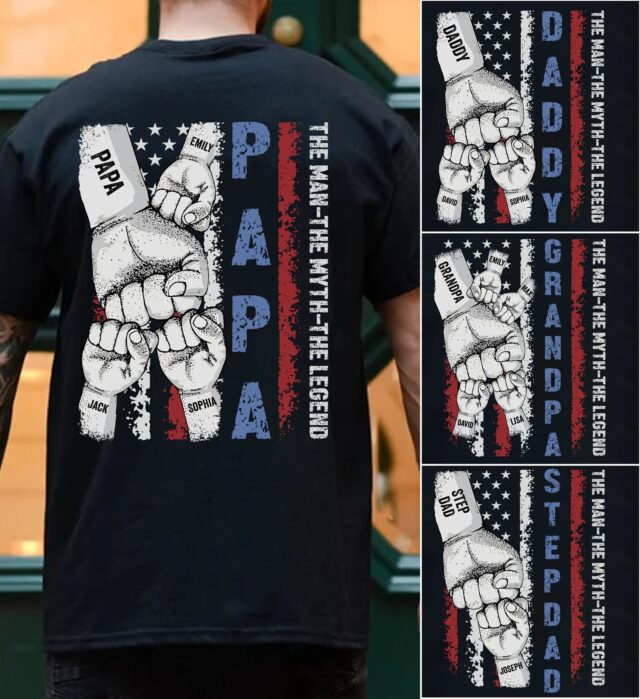 Papa Fist Bump Shirt with Grandkids Names – Father’s Day Gift