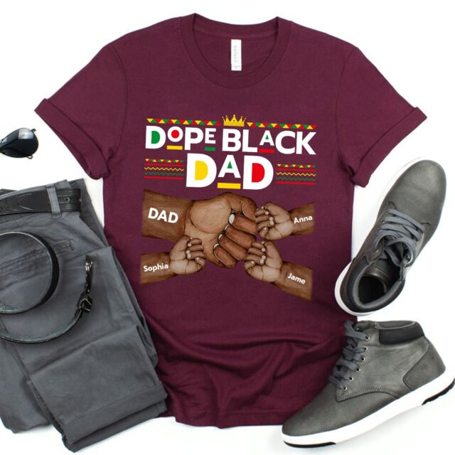 Dope Black Dad Shirt – Best Dad Ever with Fist Bump & Grandchild Names for Father’s Day