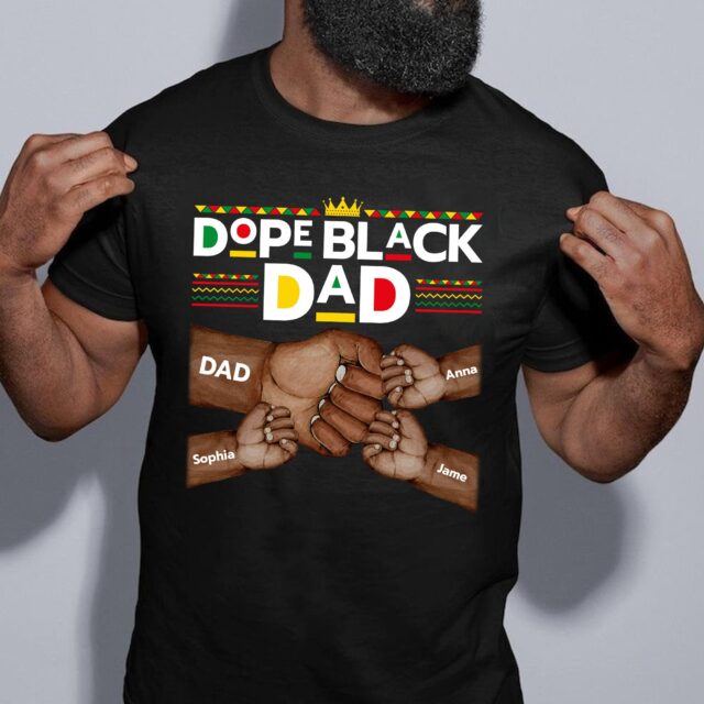 Dope Black Dad Shirt – Best Dad Ever with Fist Bump & Grandchild Names for Father’s Day