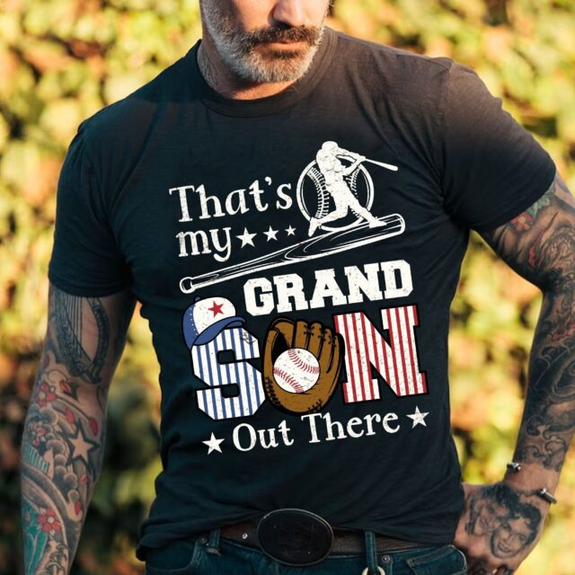 Baseball Grandpa Shirt – “That’s My Grandson Out There” American Flag Tee