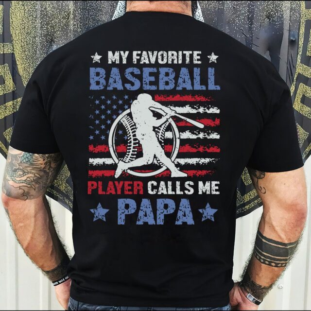 Baseball Papa Flag Shirt – “My Favorite Baseball Player Calls Me Papa” Custom Grandpa Tee