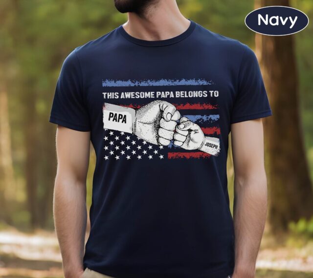 This Awesome Papa Belongs To Shirt – Personalized Grandkids Hands