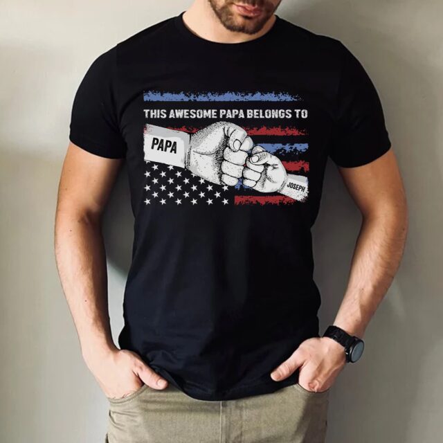 This Awesome Papa Belongs To Shirt – Personalized Grandkids Hands
