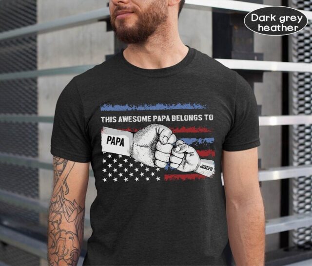 This Awesome Papa Belongs To Shirt – Personalized Grandkids Hands