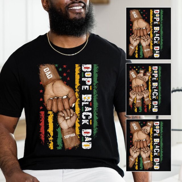 Dope Black Dad Shirt – Best Dad Ever with Fist Bump & Grandchild Names for Father’s Day