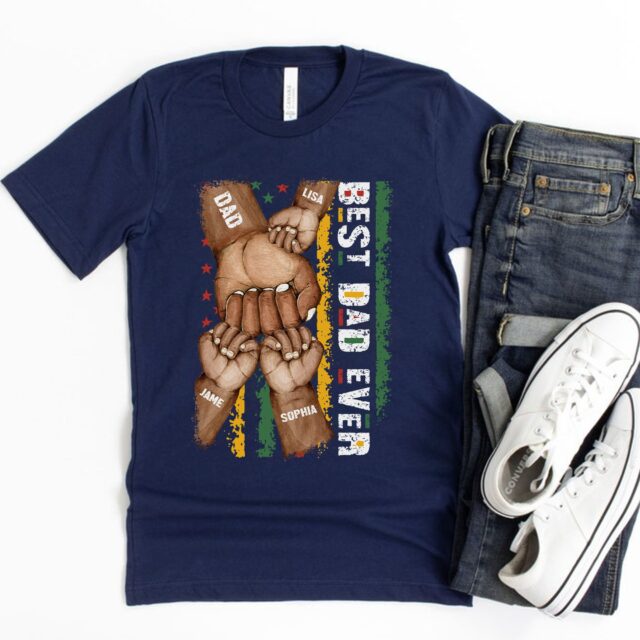 Best Dad Ever Shirt – Dope Black Dad with Fist Bump & Grandchild Names for Birthday