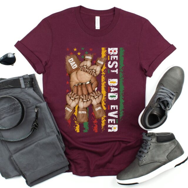 Best Dad Ever Shirt – Dope Black Dad with Fist Bump & Grandchild Names for Birthday