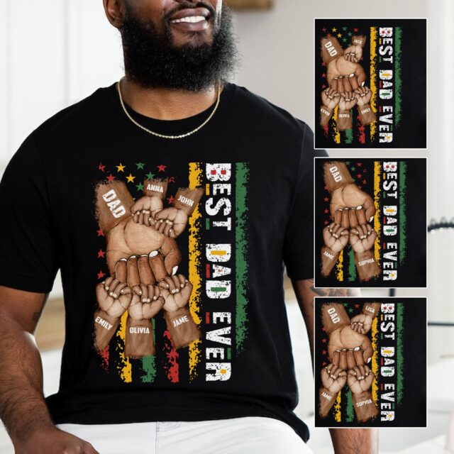 Best Dad Ever Shirt – Dope Black Dad with Fist Bump & Grandchild Names for Birthday