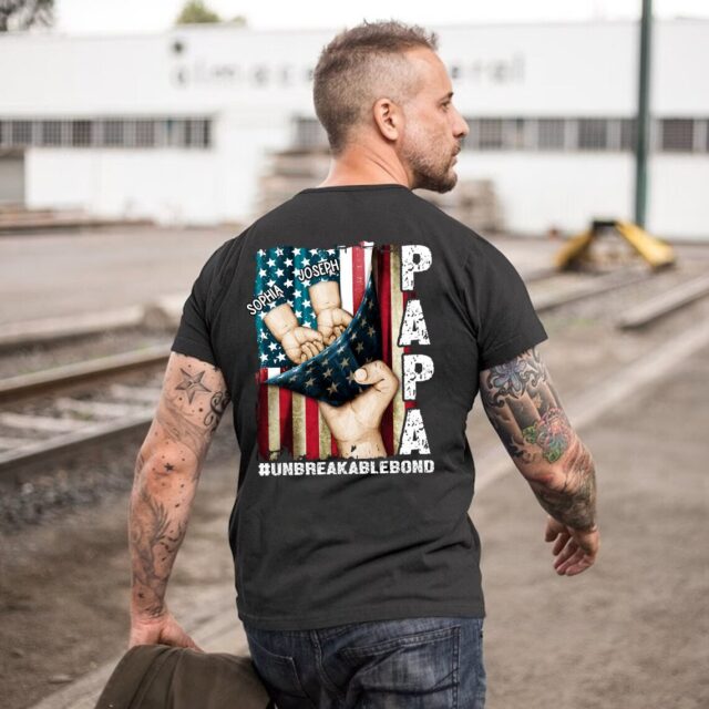 Custom Papa Shirt – Grandkids Hands Fist Bump & Father’s Day Gift