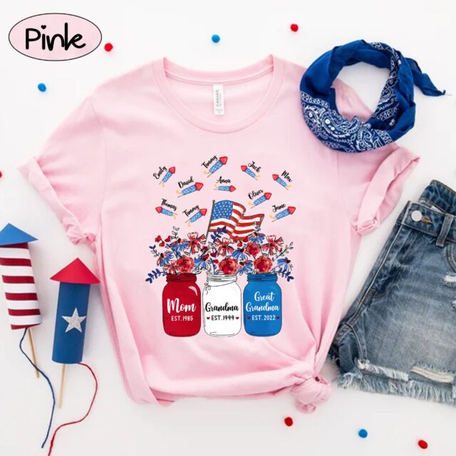 4th of July Great Grandma Shirt with Grandchild Name – Patriotic Independence Day Tee