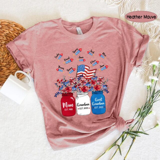 4th of July Great Grandma Shirt with Grandchild Name – Patriotic Independence Day Tee