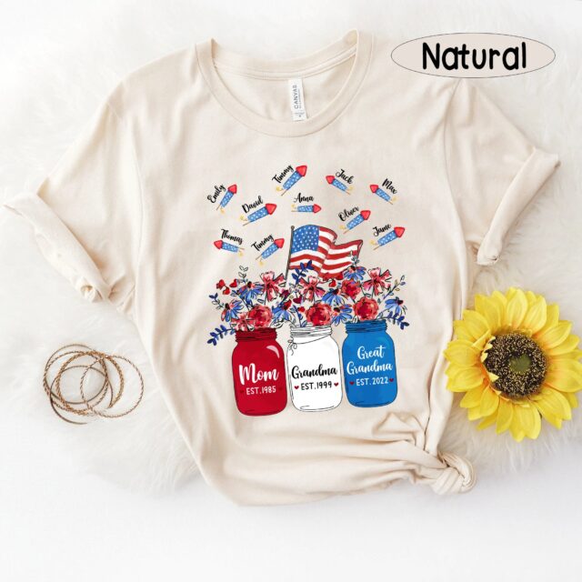 4th of July Great Grandma Shirt with Grandchild Name – Patriotic Independence Day Tee