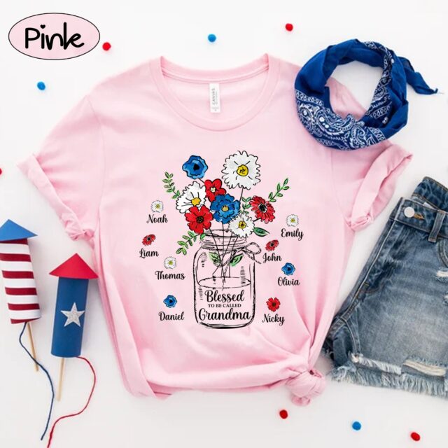 4th of July Blessed To Be Called Grandma Shirt with Grandkids Names – Patriotic Independence Day Gift
