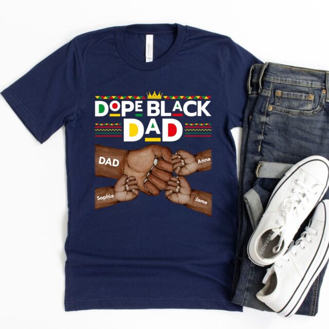 Dope Black Dad Shirt – Best Dad Ever with Fist Bump & Grandchild Names for Father’s Day